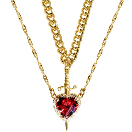 HEART AND SWORD RED NECKLACE